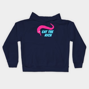 Worm on a string eat the rich pink Kids Hoodie